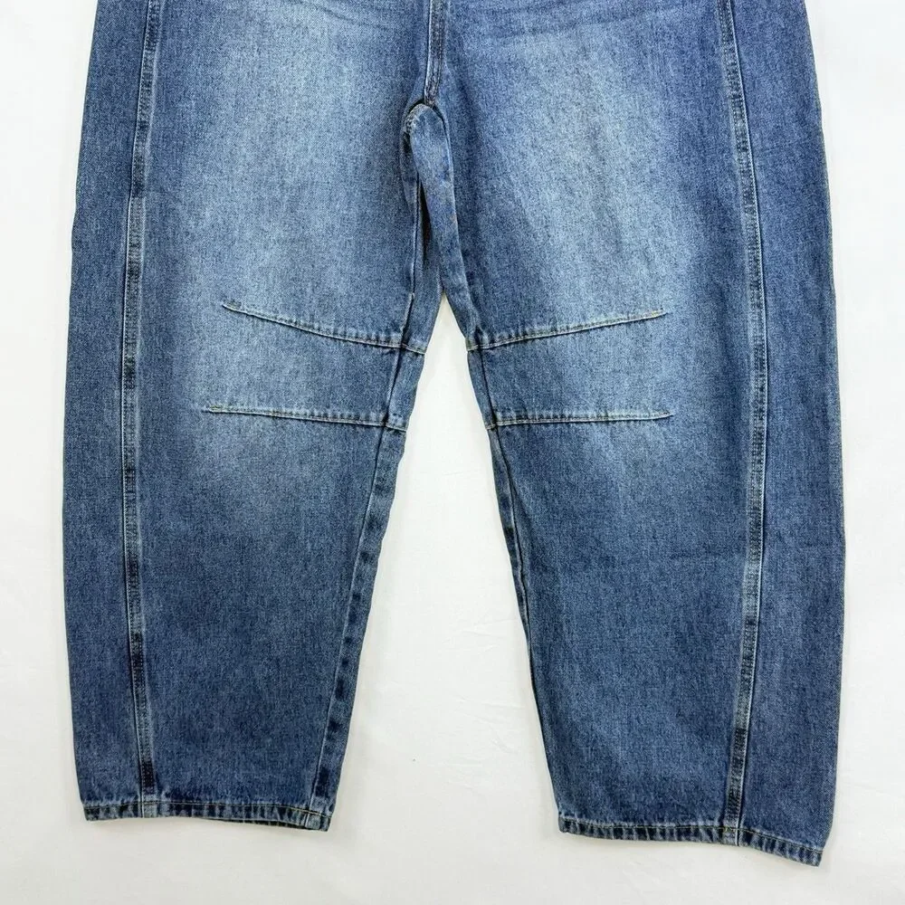 Women’s Blue Denim Barrel Leg Jeans Size 12 High Rise Wide Leg Trendy - Picture 8 of 16